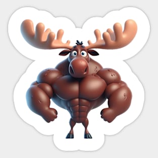 Cute Muscular Moose Illustration Sticker